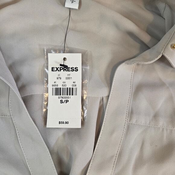 Express Portofino Blouse Women’s Beige Button Front Shirt Size S NWT - Picture 6 of 16